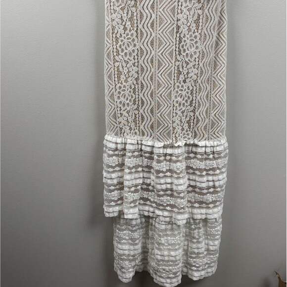 Lulus Dress Off White Floral Lace SMALL Maxi Long Tiered Ruffle Wedding Formal - Picture 3 of 9